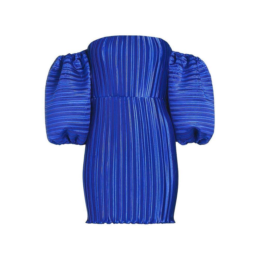 L'IDÉE Sirene Pleated Off The Shoulder Mini Dress - US 2 Moroccan Blue